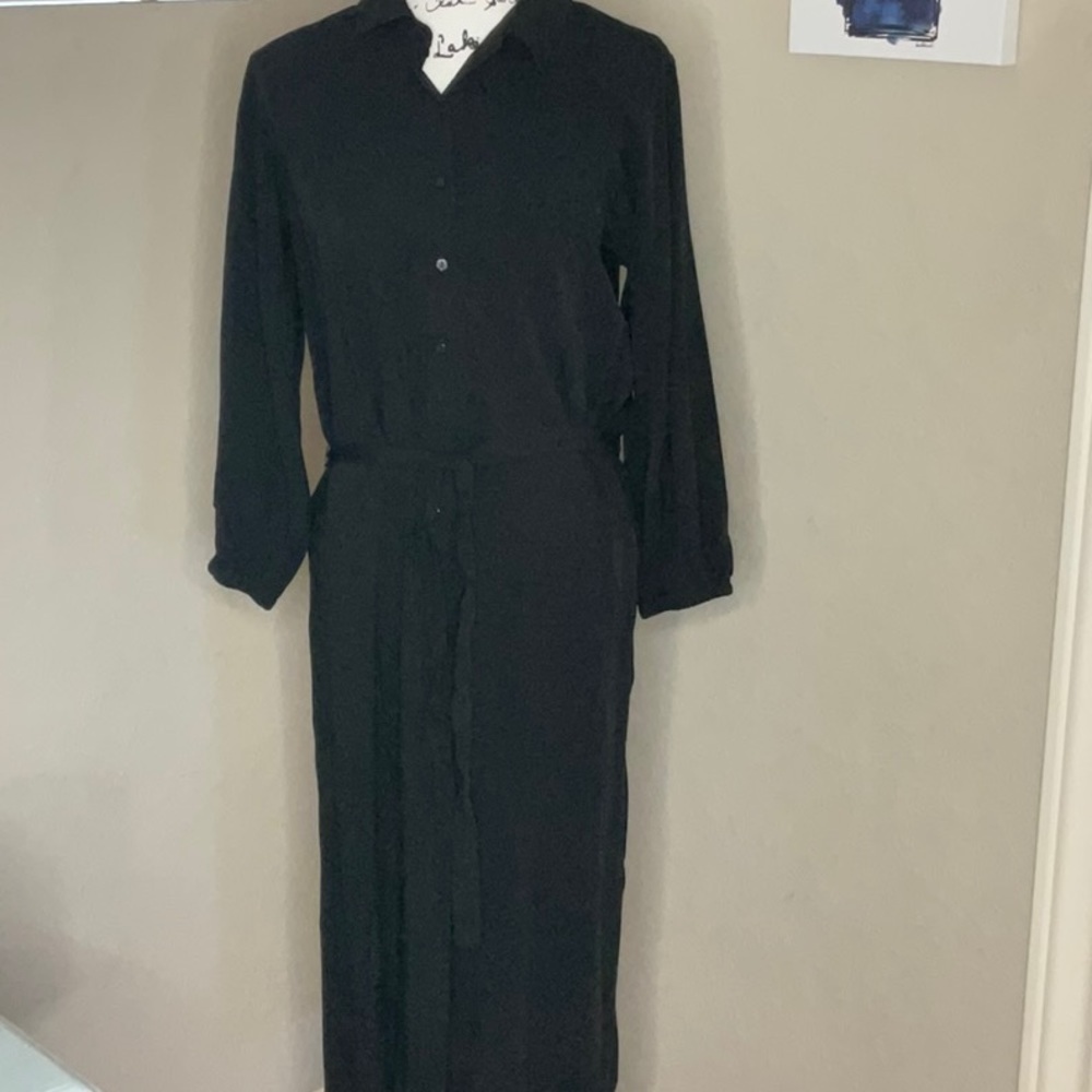 376 - L*Space NWT Black Button Down Belted Maxi Dress, Size Small